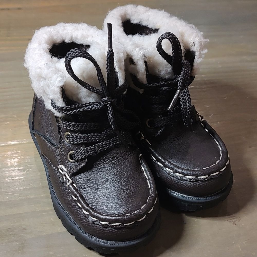 Koala Baby hiking boot sz 4 Brown Leather With Faux‎ Fur Lining Holiday Fall
